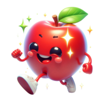 an apple character running with a smile on its face png