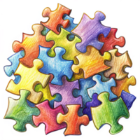 Heap of Puzzle Pieces Hand Drawn Art png
