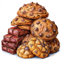 Heap of Cookies and Chocolate Hand Drawn Illustration png