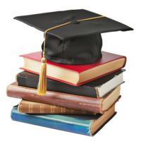 Graduate hat with books isolated on transparent background png