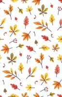 Autumn leaves pattern. Cute colorful fall illustration. Flat autumnal design with leaves and berries vector