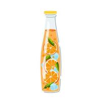 Cooling citrus lemonade in flat style. Orange water, fresh cold drink in a bottle. Summer fruity refreshment. vector
