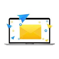 Send a letter, envelope, message by computer and flying letters from it. illustration vector