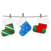 Christmas socks. Different Christmas socks hanging on a rope. illustration vector