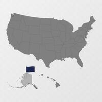 Alaska state map with flagpole. illustration. vector