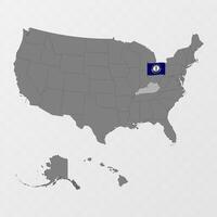 Kentucky state map with flagpole. illustration. vector