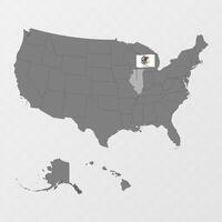 Illinois state map with flagpole. illustration. vector