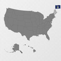 Maine state map with flagpole. illustration. vector