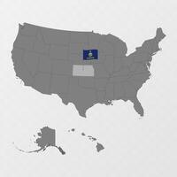 Kansas state map with flagpole. illustration. vector