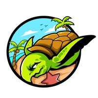 turtle with beach background illustration vector