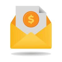 Icon of an open envelope with money. Dollar accounts. Salary, earnings and savings concept vector