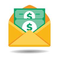 Icon of an open envelope with money. Dollar accounts. Salary, earnings and savings concept vector