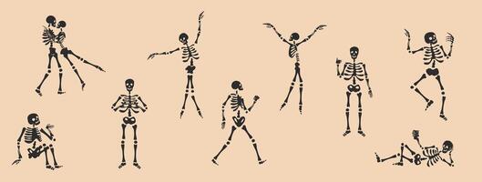 Set of Funny Skeletons. Cute character Skeleton Bones vector