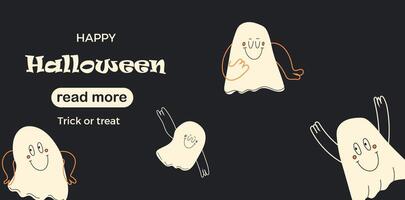 Web page design template. Ghosts with face emotions, hands and legs. vector