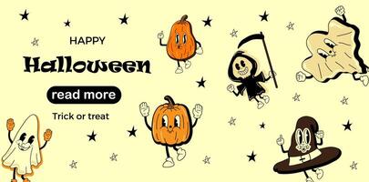 Web page design template. Halloween cartoon mascot character. vector