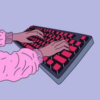 Female hands working on keyboard. Working, studying, work from home concept. vector