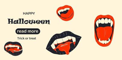 Web page design template. Vampire mouth with fangs. vector