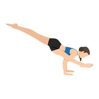 Woman doing Twisted One Legged Arm Balance Pose I or Koundinyasana I, Eka Pada Koundinyasana. vector