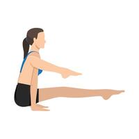Woman doing One-Legged Insect Pose, Elephant Trunk Leg Over Shoulder Pose or Eka Pada Bhujapidasana. vector