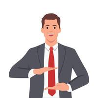Young man gesturing with hands showing big and large size sign, measure symbol. vector