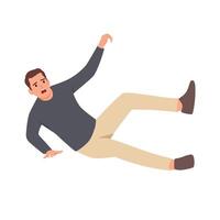 Man falls wet floor due to negligence and inattention at moment of walking. vector
