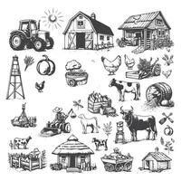 Vintage Hand Drawn Farm Elements vector