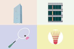 Collection of Building Badminton tournament badge design with racket and shuttlecocks. Sports club concept. vector