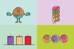 Set of Donuts and Cartoon face with Icing illustration. Food objects icon concept. Set of colorful glossy donuts with glaze and powder design with shadow. Colorful donuts logo design. vector