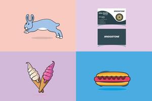 Collection of Hotdog fast food with Rabbit and Sweet Melting Ice Cream Cone design illustration. vector