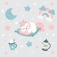 Sweet Dreams pattern with cute elements in pastel colours vector