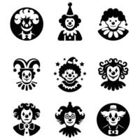 set of clown icons in flat style vector