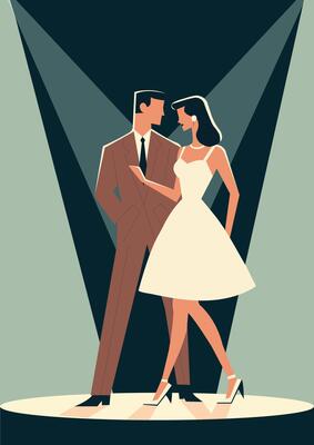 Retro couple dancing on stage