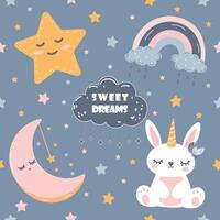 seamless pattern with cute Sweet Dreams elements vector