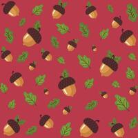Acorns seamless minimalistic pattern on dark background.Flat design vector