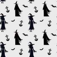 Monochrome halloween pattern with witch. Witch silhouette. Halloween backgrounds, seamless pattern. vector