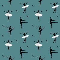 Ballet dancing. Seamless pattern with silhouettes of ballerinas on a turquoise background. Dance background. vector