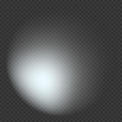 Round lighting effect. White flash. Glitter shining star, glowing spark. Light beam. Lens flares.