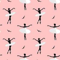 Seamless pattern with silhouettes of ballerinas on a pink background. Dance background. Ballet dancing vector