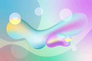 Fluid holographic background with 3d liquid splash rainbow pastel color spill bubble, gradient colorful amorphous shapes Pearlescent Design Abstract. Modern wallpaper design for poster, banner, flyer vector