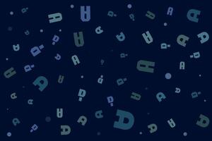 Abstract Alphabet geometric pattern letters Random layout on dark background. Gift wrapping paper. Bed sheets and interior. School and learning theme. vector