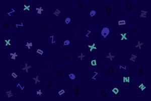 Abstract Alphabet geometric pattern letters Random layout on dark background. Gift wrapping paper. Bed sheets and interior. School and learning theme. vector