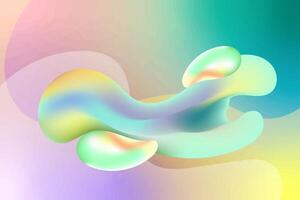 Fluid holographic background with 3d liquid splash rainbow pastel color spill bubble, gradient colorful amorphous shapes Pearlescent Design Abstract. Modern wallpaper design for poster, banner, flyer vector