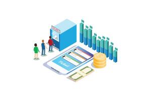 modern isometric illustration of online ticket sales to watch a musical performance, Suitable for Diagrams, Infographics, Book Illustration, Game Asset, And Other Graphic Related Assets vector