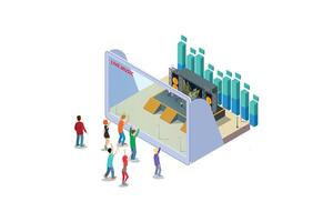 modern isometric illustration watching a live music show on tv with friends, Suitable for Diagrams, Infographics, Book Illustration, Game Asset, And Other Graphic Related Assets vector