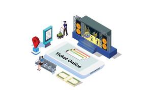 modern isometric illustration of online ticket sales to watch a musical performance, Suitable for Diagrams, Infographics, Book Illustration, Game Asset, And Other Graphic Related Assets vector