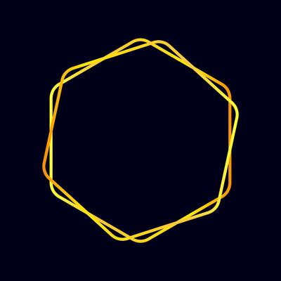 Hexagon luxury gold frame template isolated on dark blue background