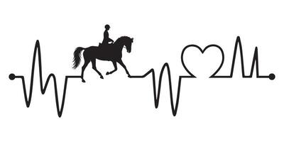 Heartbeat line with Equestrianism silhouette, Equestrianism and Heartbeat frequency with Heart Love illustration vector