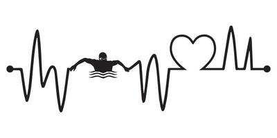 Heartbeat line with Swimming silhouette, Swimming and Heartbeat frequency with Heart Love illustration vector