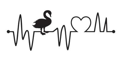 Heartbeat line with Swan silhouette, Swan and Heartbeat frequency with Heart Love illustration vector