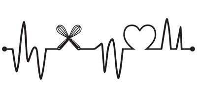 Heartbeat line with Baking silhouette, Baking and Heartbeat frequency with Heart Love illustration vector